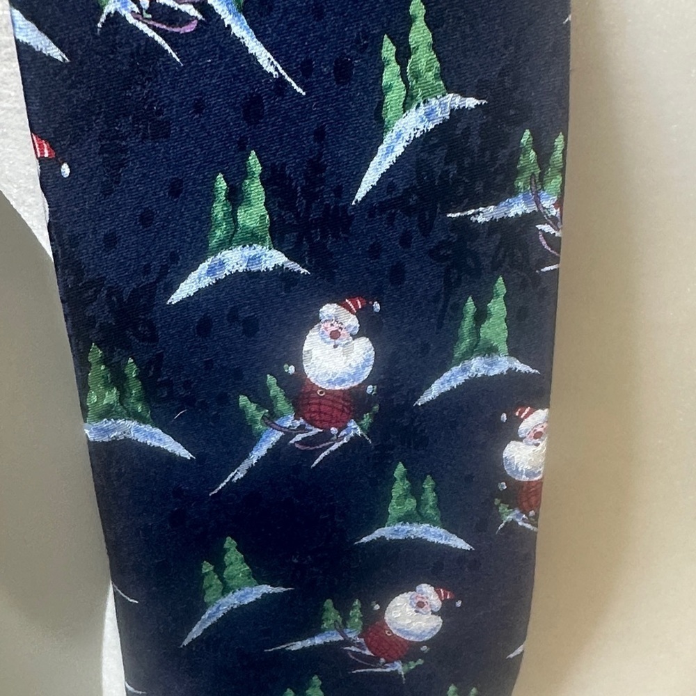 John Ashford Dark Blue Tie with Santa Skiing Design
